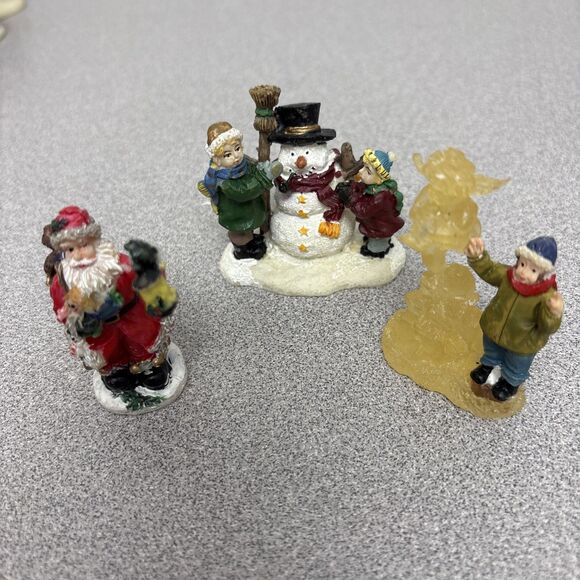 Lemax Other - (3) Lemax Christmas Village Figurines, Santa, Making Snowman, And Ice Angel